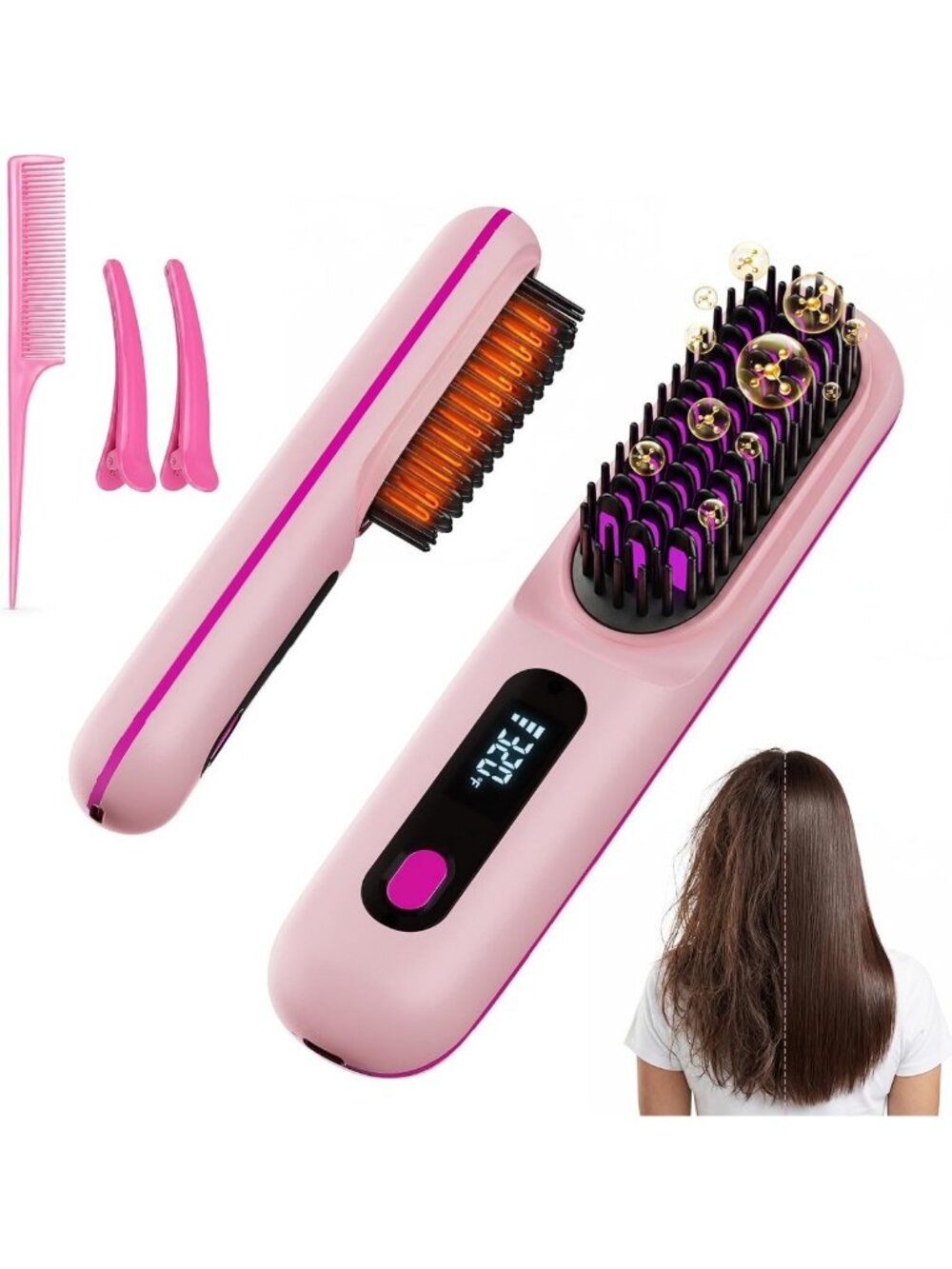 Cordless Hair Straightening Brush, Fast Heating, 3 Temp Settings